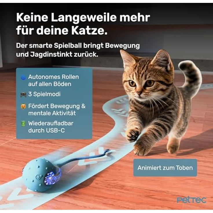 PetTec Interaktive Katzenspielzeuge, 2er-Set mit wiederaufladbaren Bällen zur Förderung des Jagdtriebs – Bild 2
