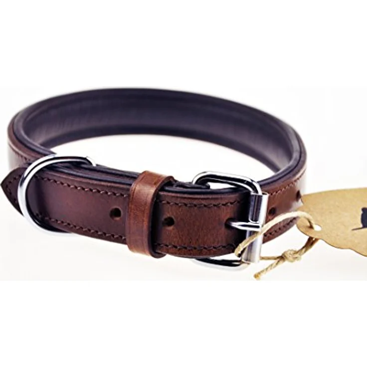 Schnüffelfreunde Halsband aus Leder, gepolstert und robust, für große, mittlere und kleine Hunde, XXL 55-65cm, braun – Bild 4