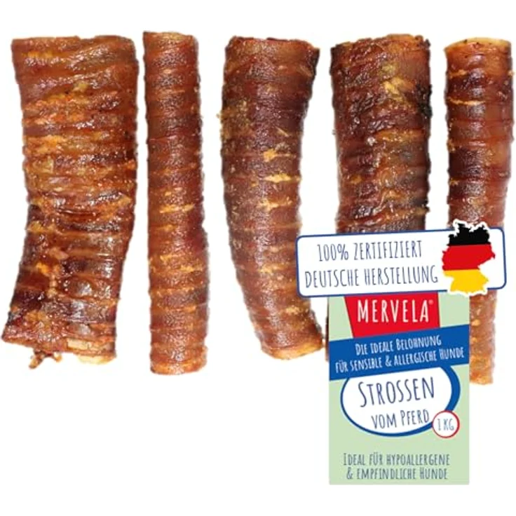 MERVELA Pferdestrossen, 100% Pferd pur, getrocknete Snacks für sensible und hypoallergene Hunde, 1.000g, Qualität aus Deutschland – Bild 1