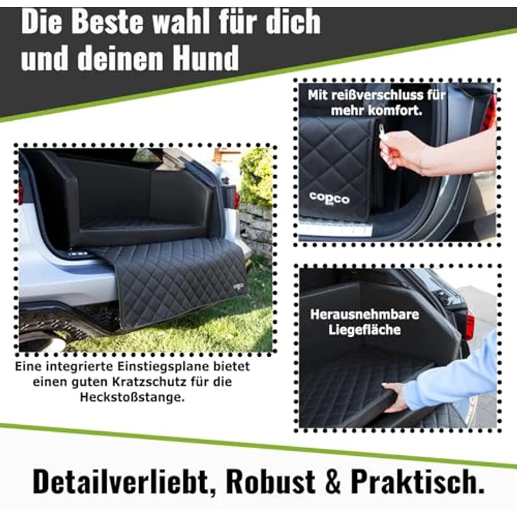 CopcoPet Hundebox Auto Kofferraumschutz mit Ladekantenschutz, herausnehmbare Kofferraum Schutzmatte, wasserabweisend, 80x55x38cm, Grau【Mit Tasche】 – Bild 2