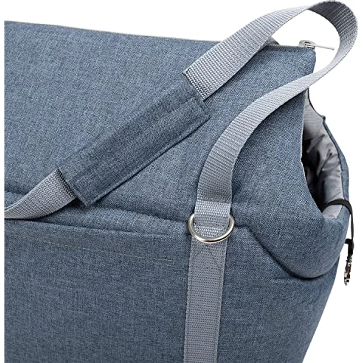 BOUTIQUE ZOO Transporttasche für Hunde und Katzen, Schultertasche mit Gummiband und Karabiner, bis 15 kg, Größe L, Denim-Imitat, mit abnehmbaren Schultergurt und Halteleine – Bild 4