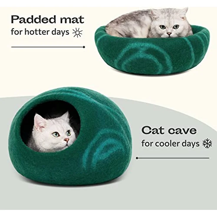 MEOWFIA Katzenbett aus Merinowolle – Handgefilzt, Umweltfreundlich, 2-in-1 Design, Größe M/L für Katzen bis 9 kg – Bild 4