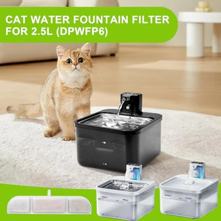NautyPaws Katzenbrunnen Filter Set, 12 Stück Ersatzfilter und Schwämme mit Aktivkohle und Ionenaustauschharz, kompatibel mit 2.5L DownyPaws Trinkbrunnen für Katze Kabellos (DPWFP6) – Bild 2