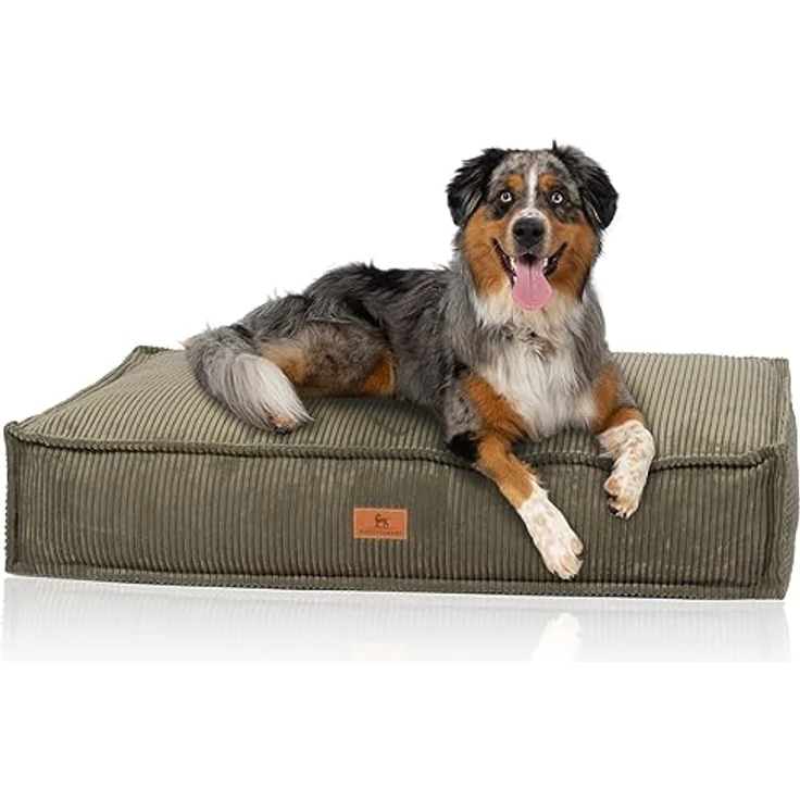 Knuffelwuff Hundekissen Lesedi, Cord mit Handwebcharakter, 135x90cm, Khaki, abnehmbarer und waschbarer Bezug, für große, mittelgroße und kleine Hunde – Bild 1