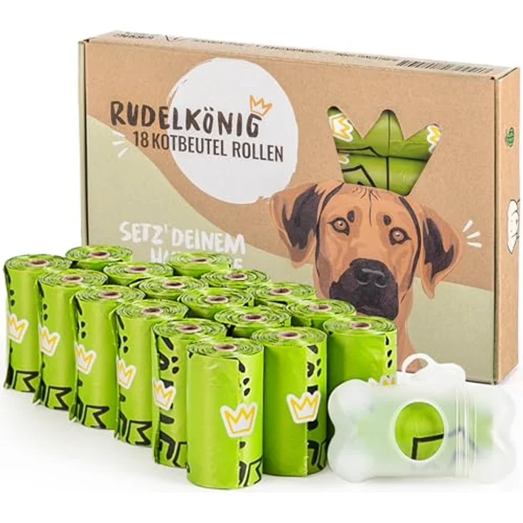 Rudelkönig Kotbeutel für Hunde, 270 Stück aus recyceltem Kunststoff, extra stark & auslaufsicher, inklusive gratis Beutelspender – Bild 1