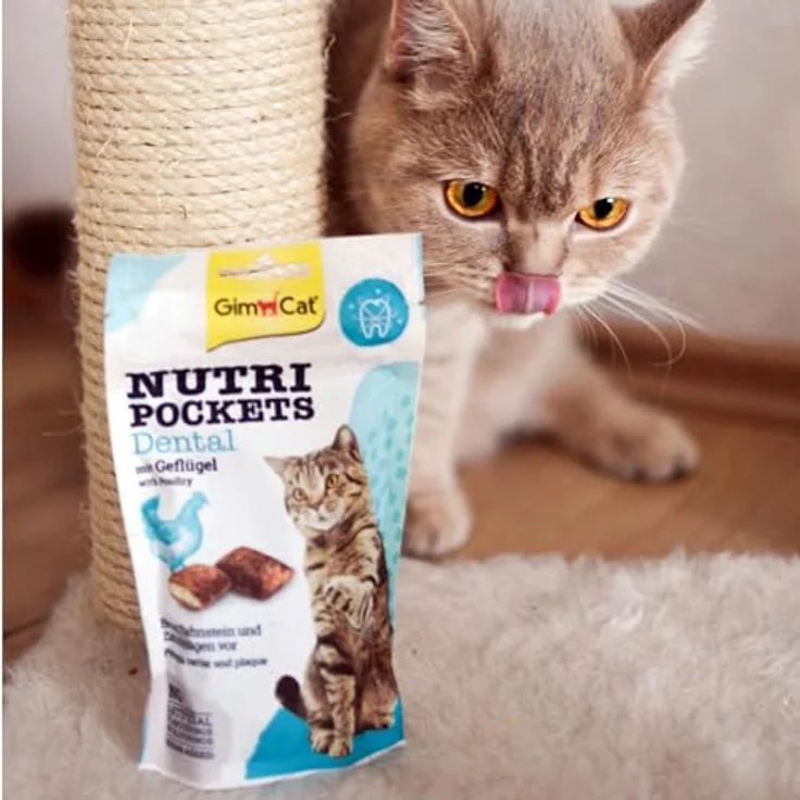 GimCat Nutri Pockets Dental, Knuspriger Katzensnack mit cremiger Füllung, 60 g, mit Geflügel und Zahngesundheitsfördernden Inhaltsstoffen – Bild 5