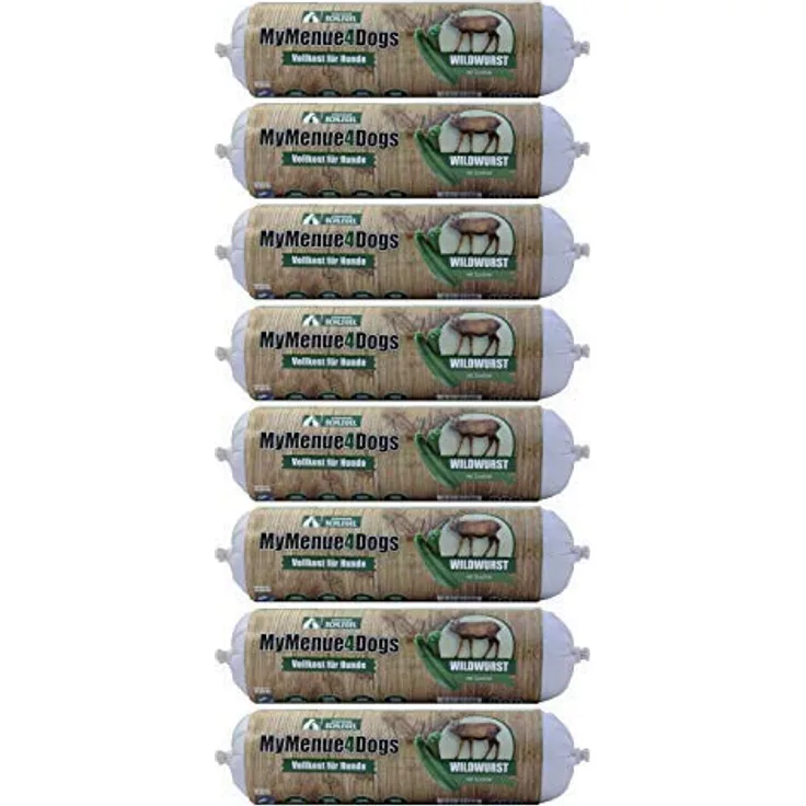 MyMenue4Dogs Hundefutter Wildwurst, 8 x 800 g Vollnahrung mit Wild und Zucchini, ohne Zusatzstoffe, hergestellt in Bayern