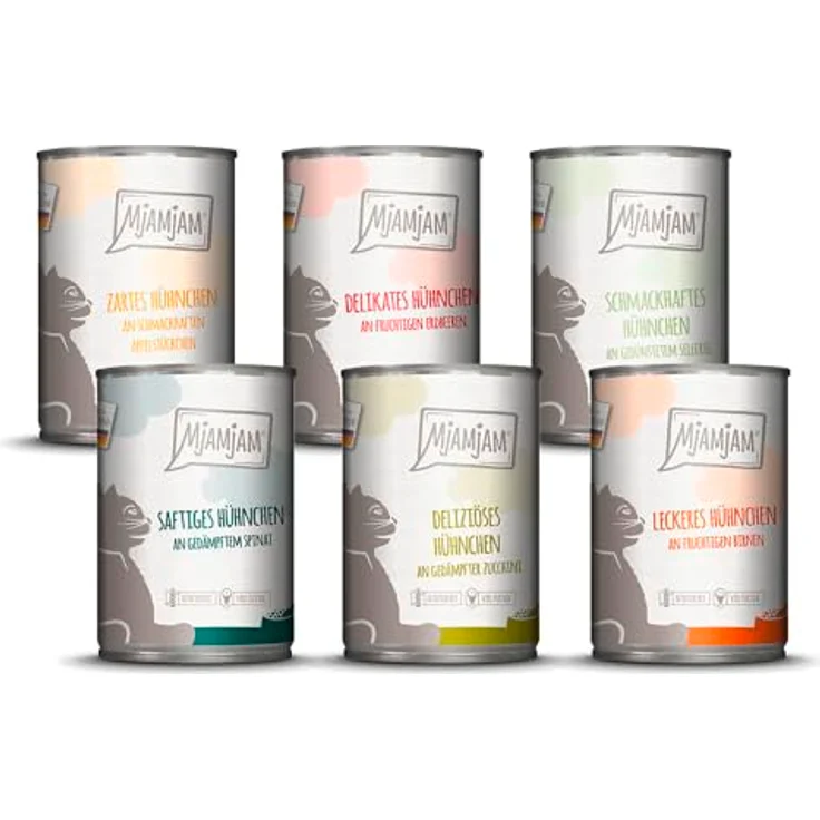 MjAMjAM Chicks und Friends Box, Katzen-Nassfutter mit 6 verschiedenen Sorten, 6x400g – Bild 2