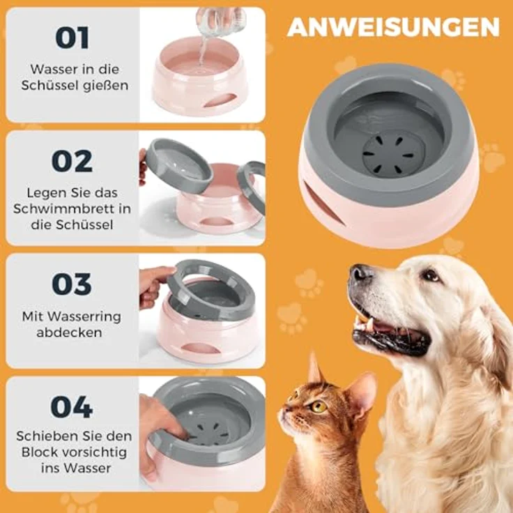 Qianyou Wassernapf für Hunde Unterwegs 750ml, Auslaufsicherer Trinknapf mit Spritzschutz, rutschfest und tragbar, Abnehmbarer Kunststoff, Rosa – Bild 5