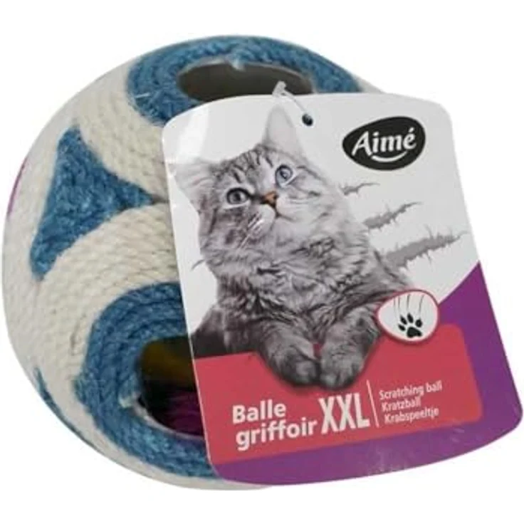 Aimé XXL Kratzbaum Kugel blau, widerstandsfähig aus 100 % Jute mit 1 Ball 11,5 cm und Glocke für Katzenpflege – Bild 2