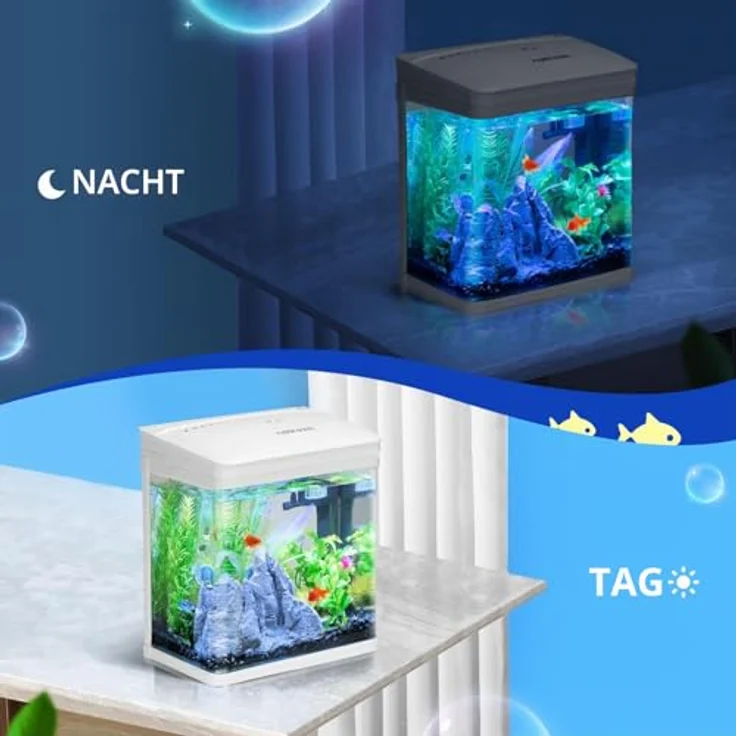 Nobleza Nano-Fischtank-Aquarium 14 Liter mit LED-Beleuchtung, Filtersystem und gebogenem Glas, Weiß – Bild 5