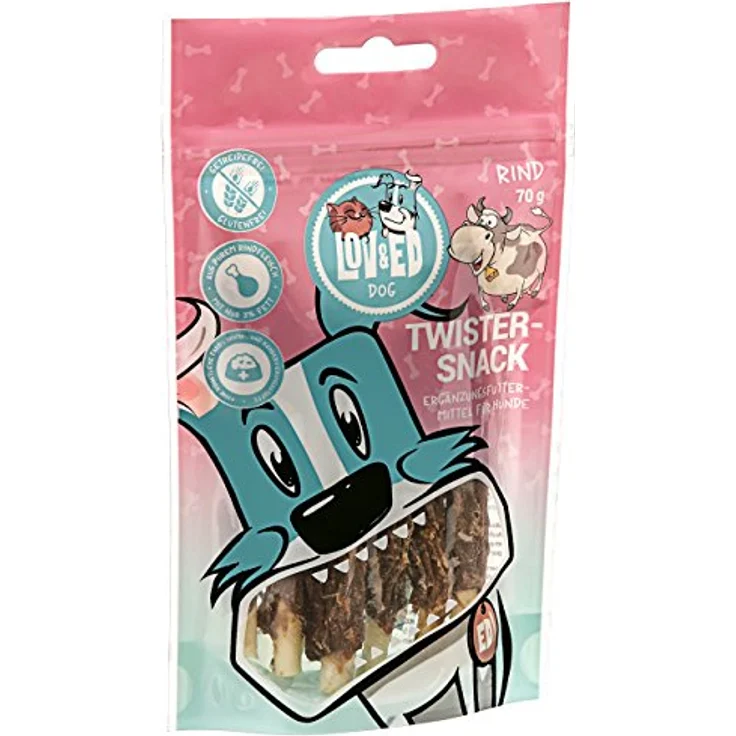 Lov&Ed Hundesnack Twister, 100% Rindfleisch für optimale Zahnpflege, 70 g