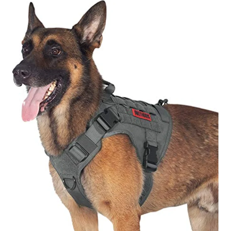 OneTigris FIRE WATCHER Hundegeschirr, Taktische Hundeweste aus 1000D Nylon mit 1 Griff, 2 D-Ringen, verstellbar, Grau (L) – Bild 1