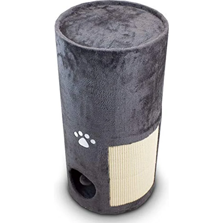 BITUXX® Kratztonne Katzentonne mit Plüsch und Sisal, 78cm, grau, Rückzugsort und Spielspaß für Katzen – Bild 3