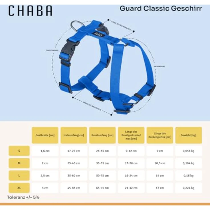 Chaba Guard Hundegeschirr Größe S, ergonomisches Anti-Zug Brustgeschirr für kleine Hunde, blau, verstellbar, bequem und leicht – Bild 3