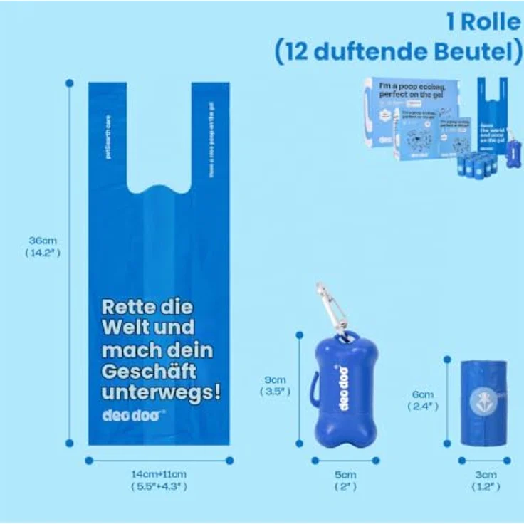 Deo Doo Hundekotbeutel, Biologisch Abbaubar mit Henkel und Spender, 720 Stück, Iris Duft, aus 50% Maisstärke, auslaufsicher – Bild 3