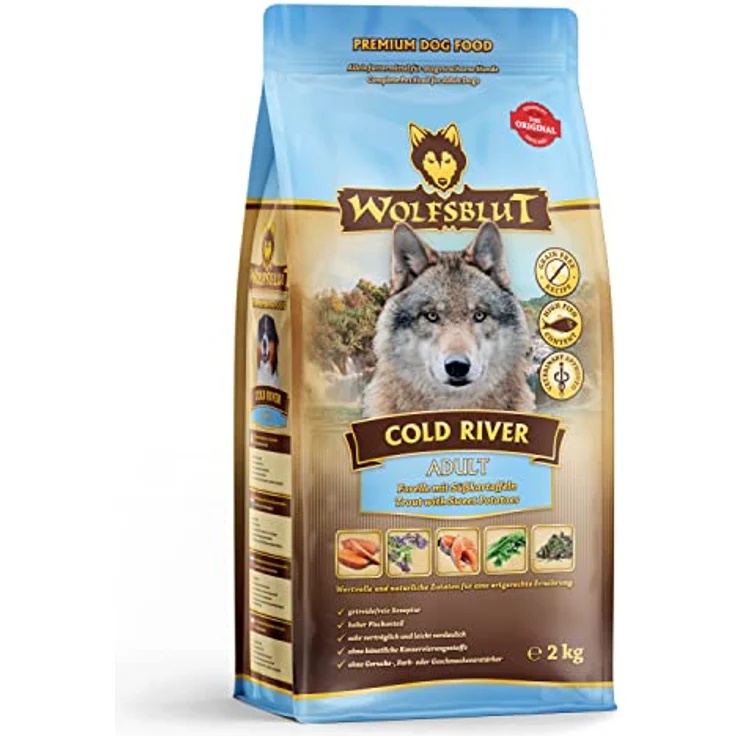 WOLFSBLUT Cold River Forelle mit Süßkartoffel, Hundefutter mit Omega-3-Fettsäuren und Superfoods, 2 kg – Bild 1