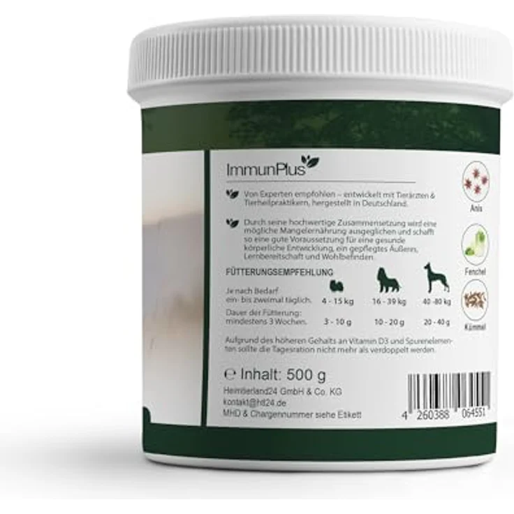 TJURE Immun Plus 500 g, Ergänzungsfuttermittel mit Vitaminen, Mineralstoffen, Kräutern & Bierhefe zur Unterstützung des allgemeinen Wohlbefindens, BARF-geeignet, Made in Germany – Bild 2