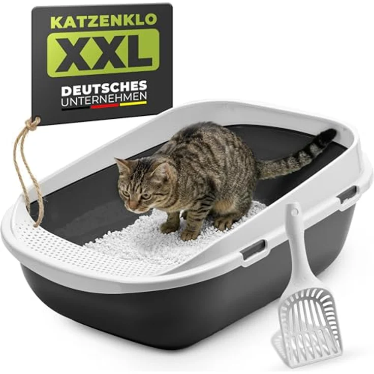 adena XXL Jumbo Katzentoilette Schale 65 cm, anthrazit, mit perforierter Einstiegsstufe und großer Streuschaufel – Bild 2