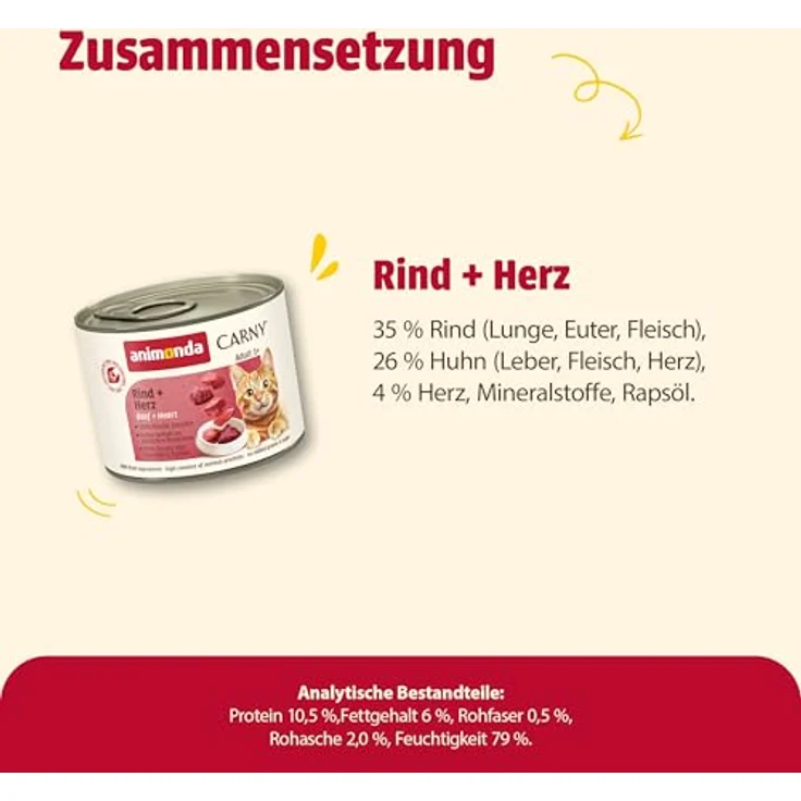 animonda Carny Adult Rind und Herz, Katzen-Nassfutter mit frischem Fleisch, 6x200g, ohne Soja und Zucker – Bild 5