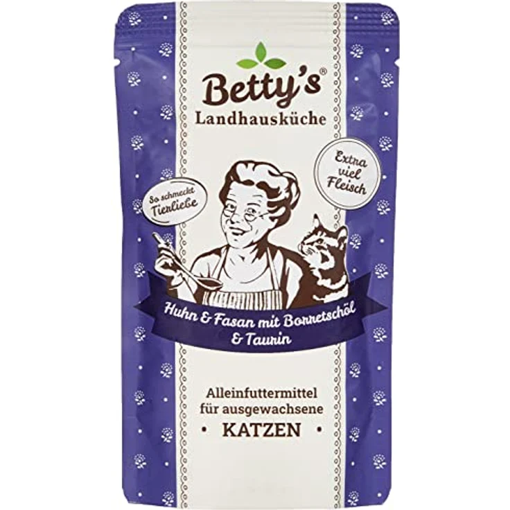 Boswelia Betty's Landhausküche Frischebeutel Pouches Katzen-Nassfutter, Huhn & Fasan mit Borretschöl, 12 x 100 g, getreidefrei, hohe Bioverfügbarkeit, hochwertiges Fleisch – Bild 1