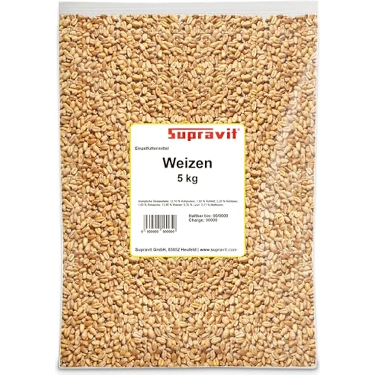 Supravit Weizen Futterweizen 5kg, regionales Futtergetreide, energie- und nährstoffreich, staubfrei und schonend verarbeitet für Tauben, Vögel, Wildvögel, Nager & Geflügel