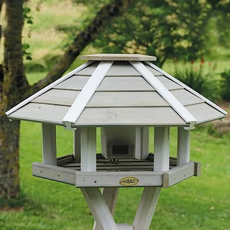 Habau 2518 Vogelhaus Ottawa mit Silo und Ständer, grau-weiß – Bild 4