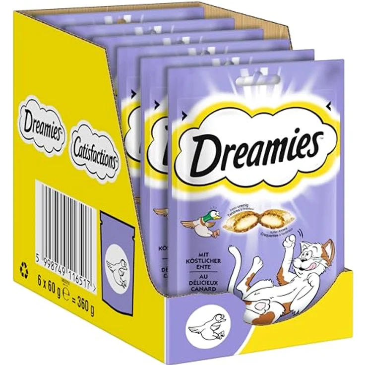 Dreamies Katzensnack mit Ente, 6 x 60g, ohne Farbstoffe, für alle Lebensphasen – Bild 1