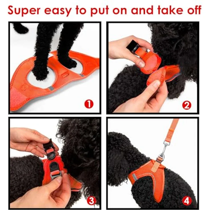 Tailpetz Air-Mesh Brustgeschirr für kleine und mittelgroße Katzen und Hunde – Weich, Atmungsaktiv, Strapazierfähig, Neonorange, XL (Brustumfang 66–70cm) – Bild 3