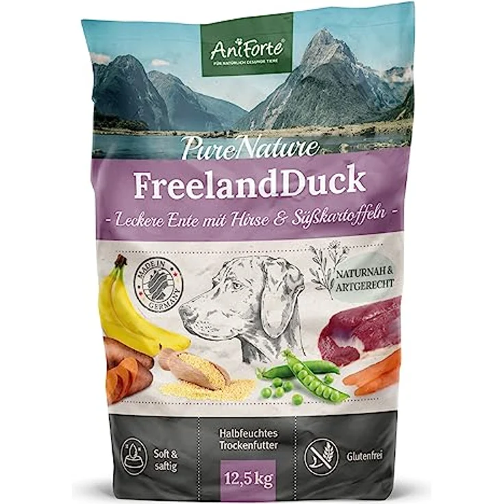 AniForte PureNature FreelandDuck, halbfeuchtes Hundefutter mit Ente und Hirse, 12,5 kg für ausgewachsene und seniore Hunde – Bild 1