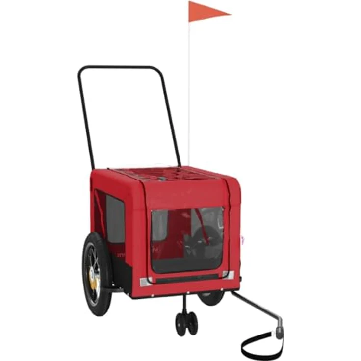 vidaXL Hunde-Transportbox Fahrradanhänger Hunde Rot und Schwarz Oxford-Gewebe Eisen mit PVC-Dach und belastbarer Platte – Bild 6