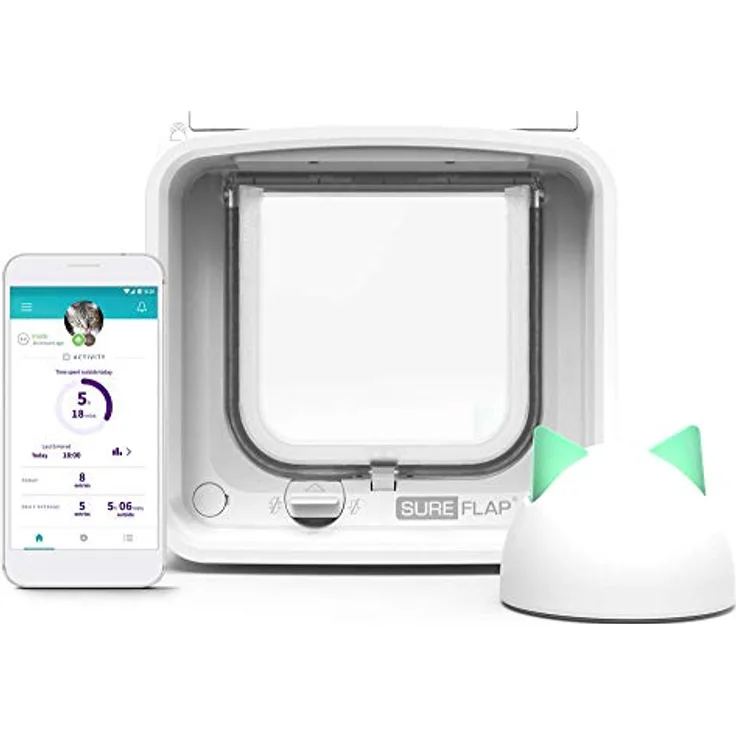 SureFlap Sure Petcare Mikrochip-Katzenklappe Connect, DualScan-Technologie, App-Steuerung, batteriebetrieben, kompatibel mit RFID-Halsband und Mikrochip