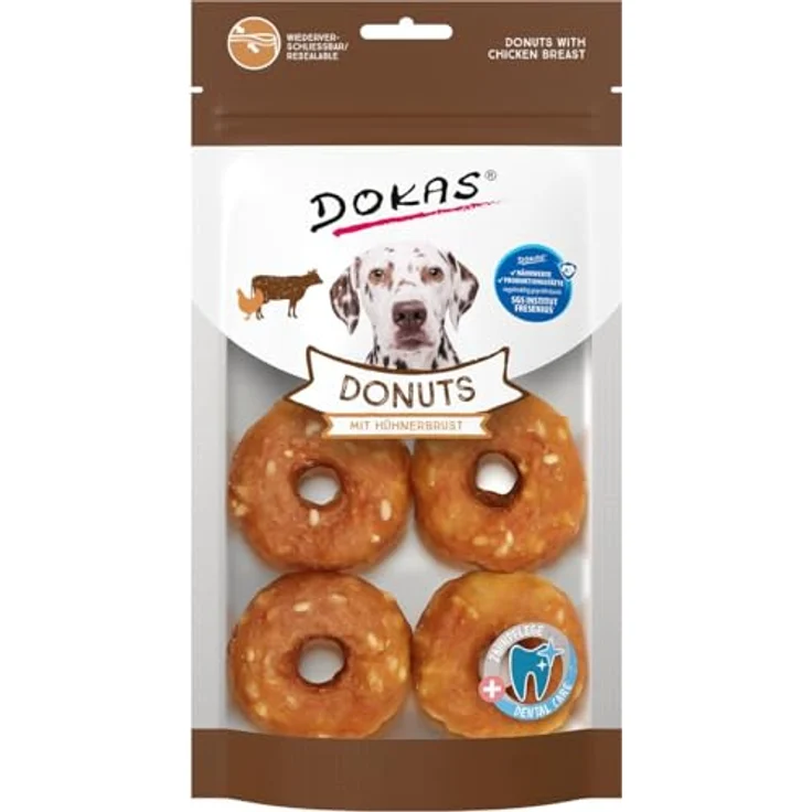 Dokas Donuts mit Hühnerbrust, Hundesnacks zur Zahnreinigung aus Rinderhaut, 160 g – Bild 2