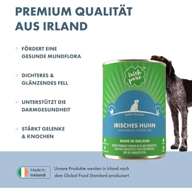 Irish Pure Premium Junior Nassfutter für Hunde, getreidefreies irisches Huhn mit Vitaminen und Superfood Kelp-Alge, 12 x 390g, für alle Rassen – Bild 3