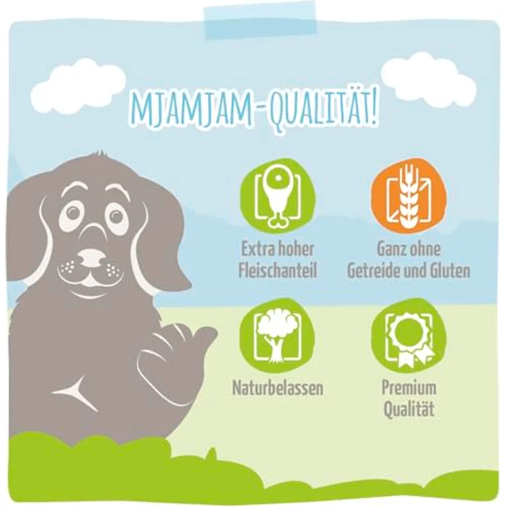 MjAMjAM Premium Nassfutter für Hunde Junior, saftiges Hühnchen mit Ei, 6er Pack (6 x 400 g), getreidefrei, hoher Fleischanteil, naturbelassen – Bild 4