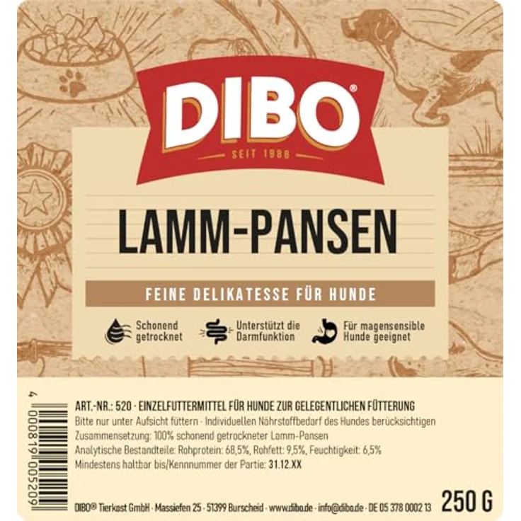 DIBO Lammpansen 250g, gesunde Hundesnacks zur Unterstützung der Darmflora und Stoffwechsel, für alle Altersklassen – Bild 4