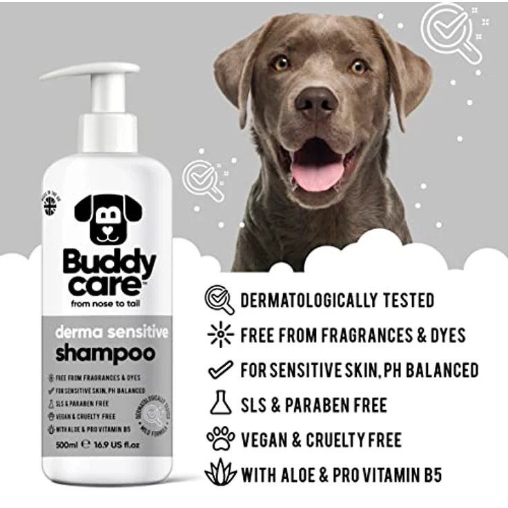 Buddycare Derma Sensitive Shampoo für Hunde, mit Aloe Vera und Pro-Vitamin B5, 500ml – Bild 2