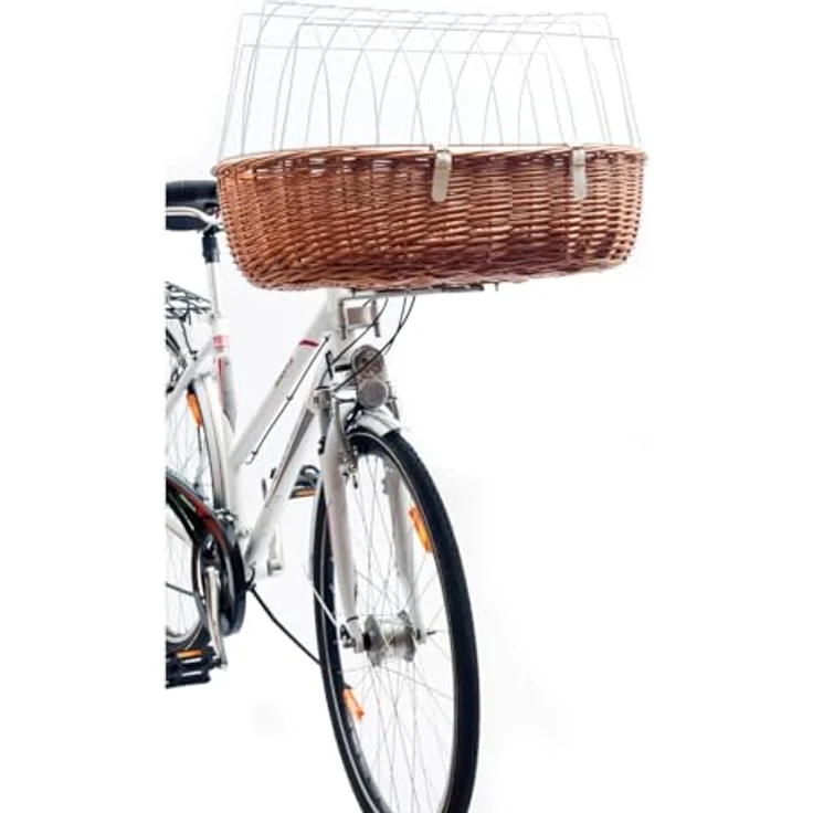Aumüller Fahrrad-Tierkorb gesotten, Transportkorb für Hunde mit Schutzhaube und Steuerkopfmontage, Maße: L 68 x B 46 x H 18/44 cm – Bild 3