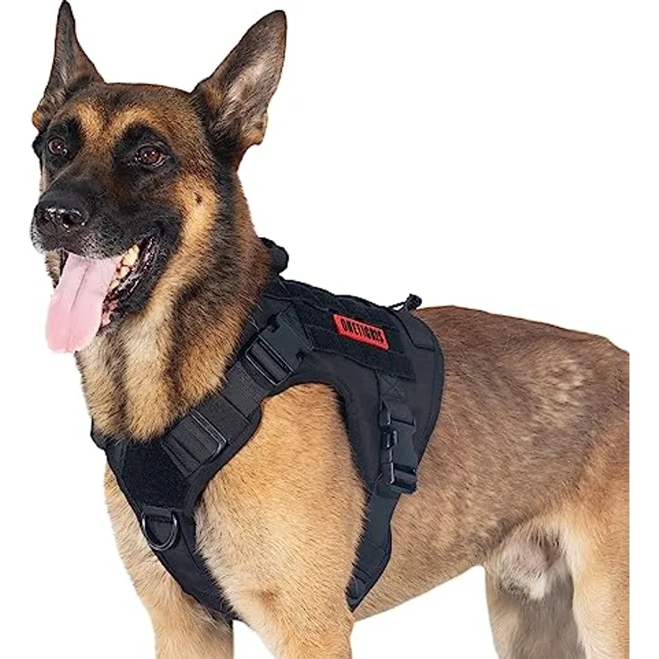 OneTigris FIRE WATCHER Hundegeschirr, Taktische Sicherheitsweste aus 1000D Nylon, L, Schwarz mit 1 Griff und 2 D-Ringen