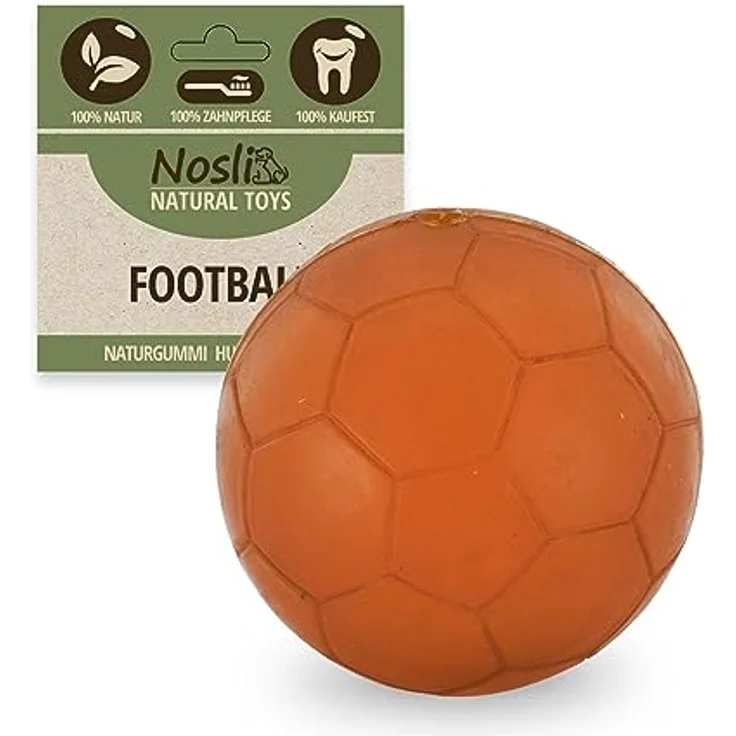 Nosli Natural Toys Football, Premium Hundeball aus 100% Naturkautschuk, Zahnpflege Kauspielzeug für Hunde, Wurfball für kleine & große Hunde, Spielball (M) – Bild 1