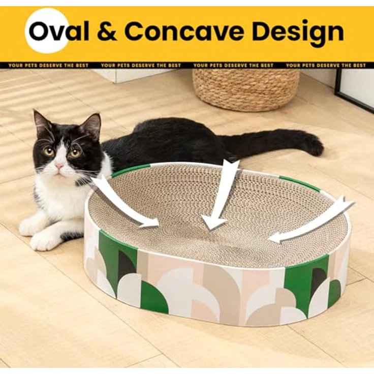 Conlun 2-in-1 Ovales Kratzbrett für Katzen, Lounge Kratzpappe und Bett, langlebig, 43x33x10 cm, 5 Musteroptionen – Bild 3
