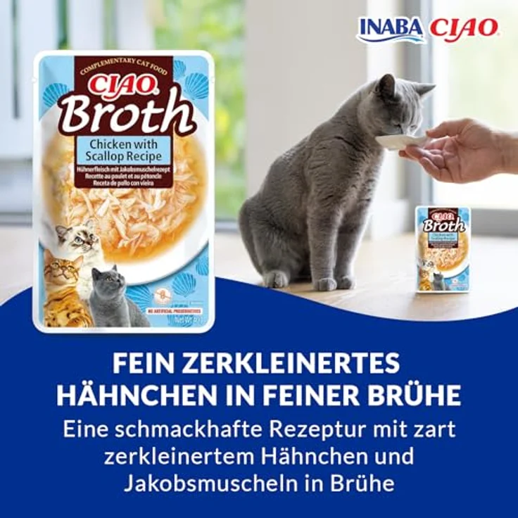 INABA Ciao Broth Nassfutter für Katzen, 28% Hühnerfleisch, getreide- und zuckerfrei, kalorienarm, 40 g (1er Pack) – Bild 3