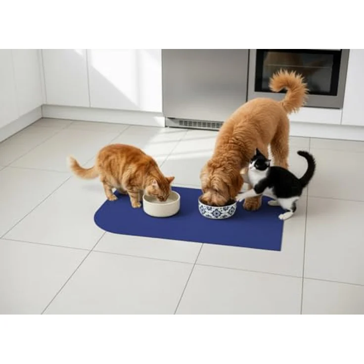 SANOZOO® Napfunterlage „Blatt“, beidseitig rutschfest & waschbar, für Hund & Katze, Blau 60 x 90 cm, Made in Germany – Bild 2