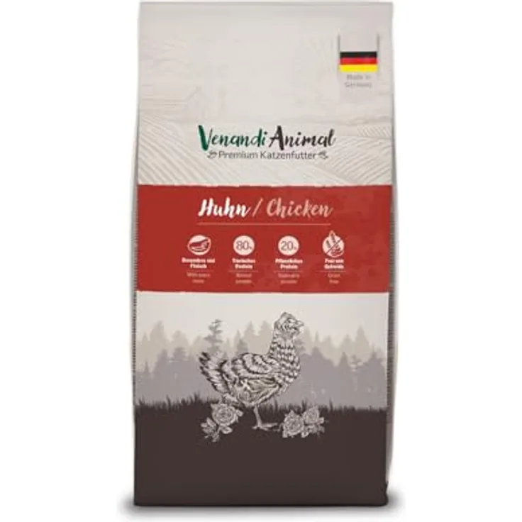 Venandi Animal Huhn, Katzen-Trockenfutter mit 80% tierischem Eiweiß, 1,5 kg, getreidefrei