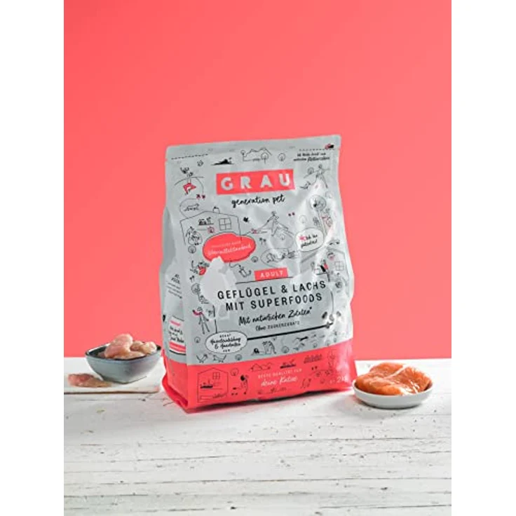 Grau GRAU – das Original – Trockenfutter für Katzen, Geflügel & Lachs mit Superfoods, glutenfrei, 2 kg, für erwachsene Katzen – Bild 2