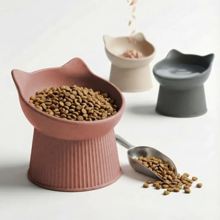 PiuPet® Katzennapf erhöht, ergonomischer Futternapf für Nass- & Trockenfutter, schnurrhaarfreundlich, rutschfest, spülmaschinengeeignet, gegen Erbrechen (Rosa) – Bild 2