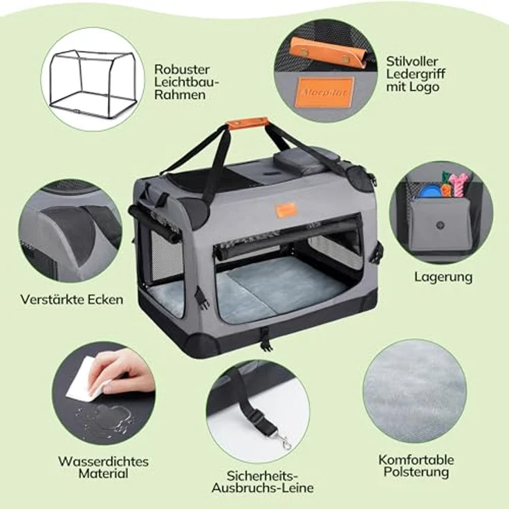 Morpilot Hundebox faltbar, robuste Haustiertransportbox 80x58x58cm, atmungsaktiv mit Ausbruchssicherung und Tragegriff – Bild 2