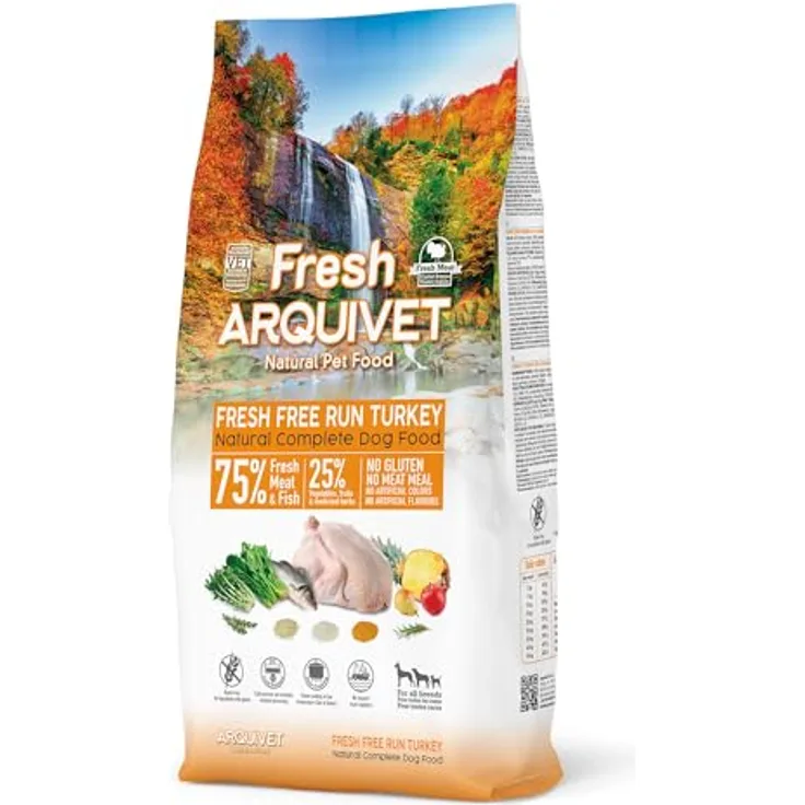 Arquivet Fresh Free Run Turkey 10 kg, Hunde-Trockenfutter mit 75% frischem Fleisch, glutenfrei und nachhaltig