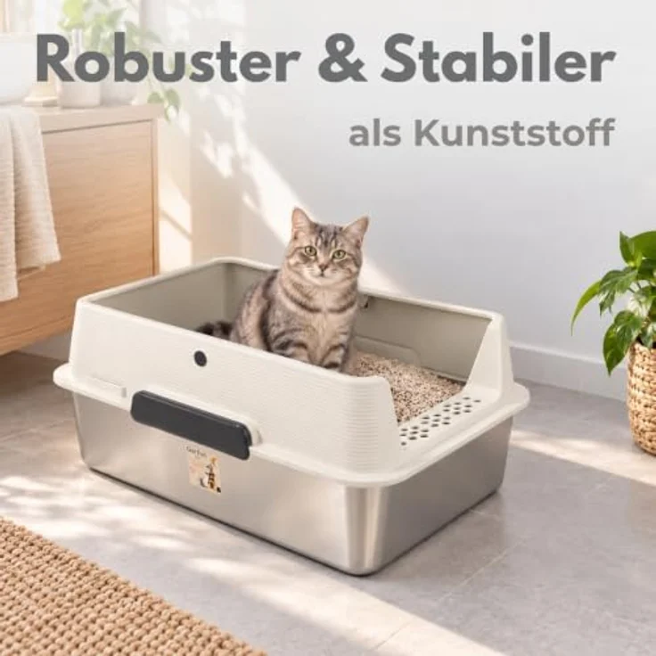 GarPet Katzentoilette 2er Set, XXL Edelstahl Katzenklo mit hohem Rand, silber, 60 x 40 x 26.5 cm – Bild 5