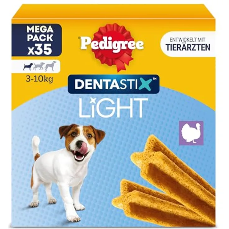 Pedigree Dentastix Light, Zahnpflege Snack für kleine Hunde (3 - 10 kg), 35 Stück, kalorienreduziert mit natürlichem Truthahn